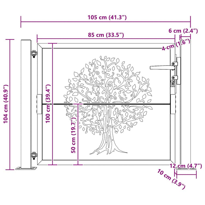 Poartă de grădină 100x100 cm, oțel corten, design bambus - WALTI WALTI
