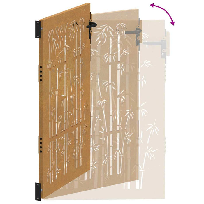 Poartă de grădină 100x125 cm, oțel corten, design bambus WALTI