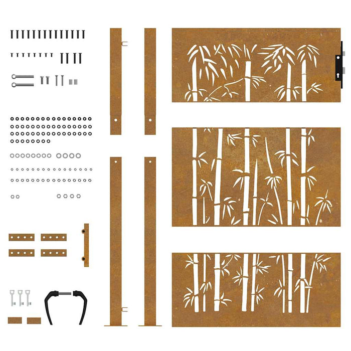 Poartă de grădină 100x125 cm, oțel corten, design bambus WALTI