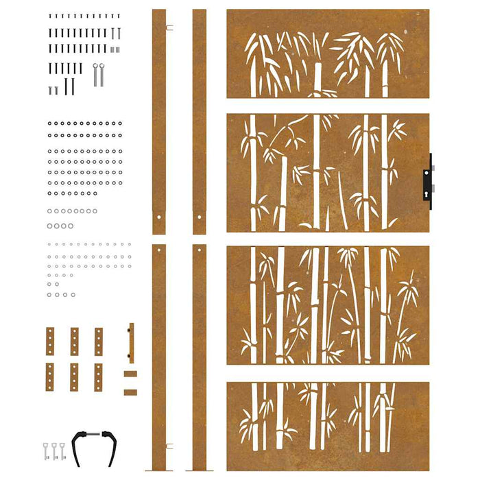 Poartă de grădină 100x200 cm, oțel corten, design bambus WALTI