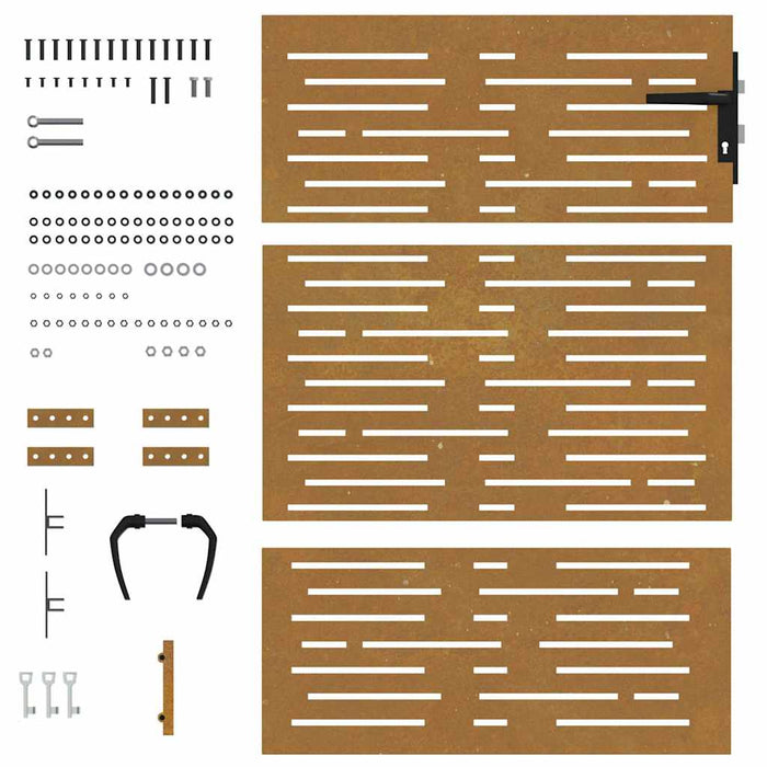 Poartă de grădină 85x150 cm, oțel Corten, design pătrat WALTI