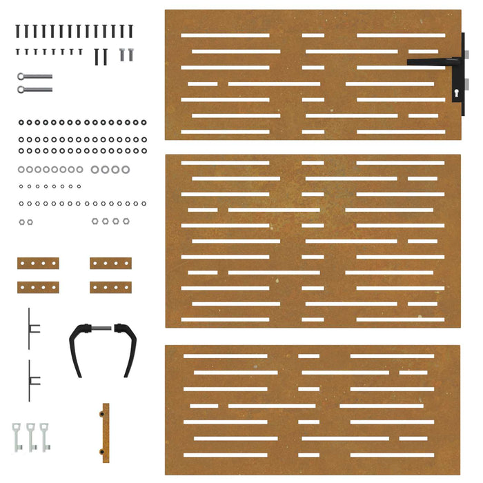 Poartă de grădină 85x150 cm, oțel Corten, design pătrat WALTI
