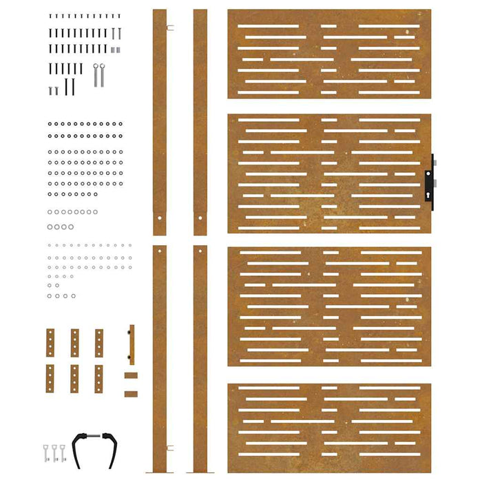 Poartă de grădină 100x175 cm, oțel Corten, design pătrat WALTI