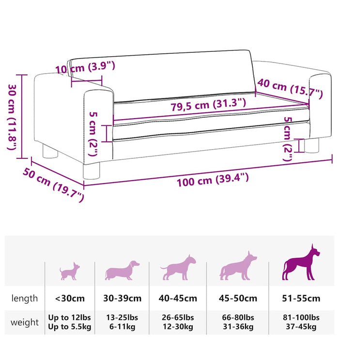 Pat pentru câini cu extensie, crem, 100x50x30 cm, piele eco - WALTI WALTI