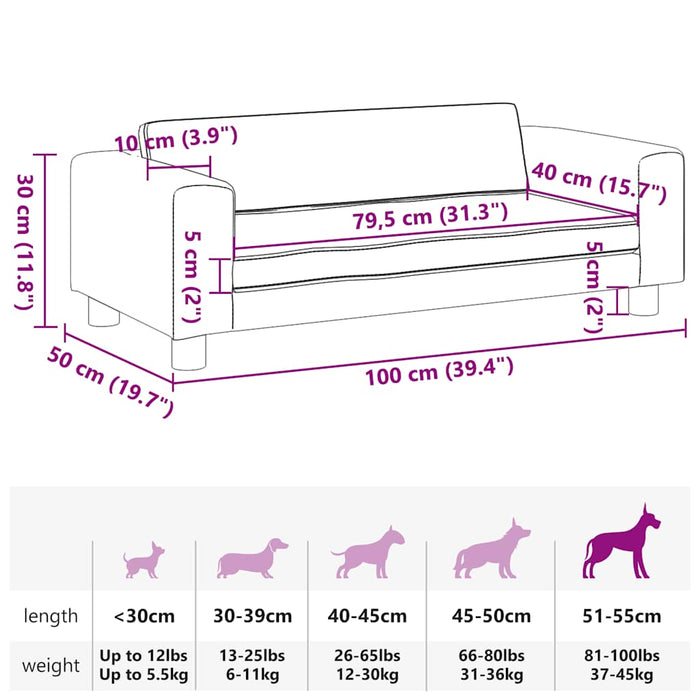 Pat pentru câini cu extensie, gri, 100x50x30 cm, piele eco - WALTI WALTI