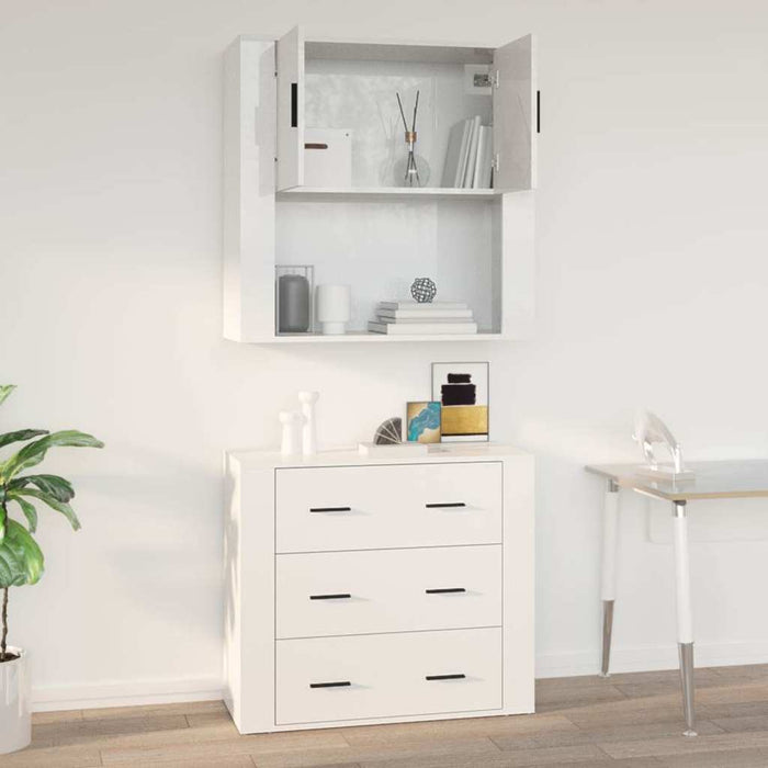 Dulap de perete, alb extralucios, 80x33x80 cm, lemn compozit WALTI