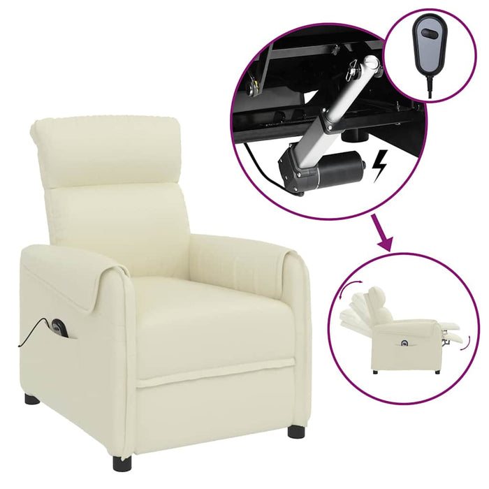 Fotoliu rabatabil electric, crem, piele ecologică WALTI