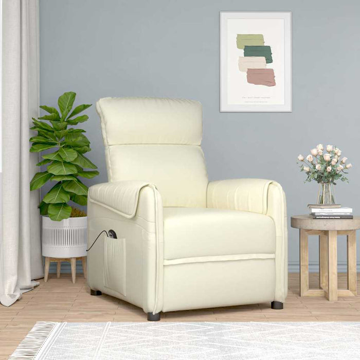 Fotoliu rabatabil electric, crem, piele ecologică WALTI