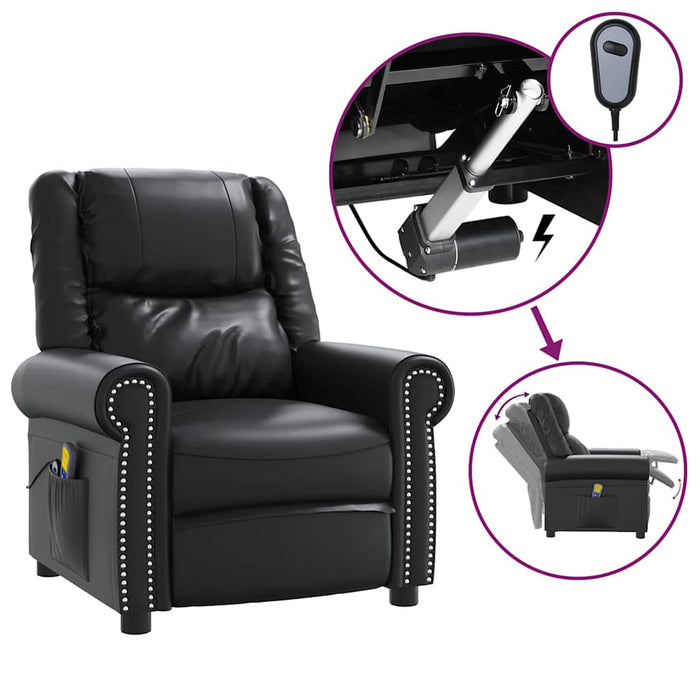 Fotoliu de masaj electric, negru, piele ecologică lucioasă WALTI