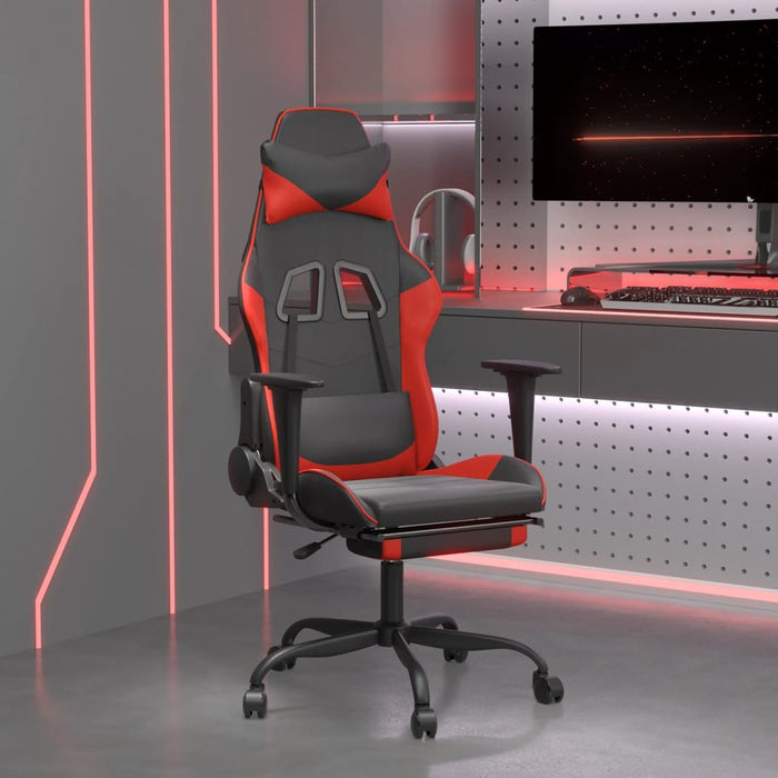 Scaun de gaming cu suport picioare, negru/roșu, piele ecologică - WALTI WALTI