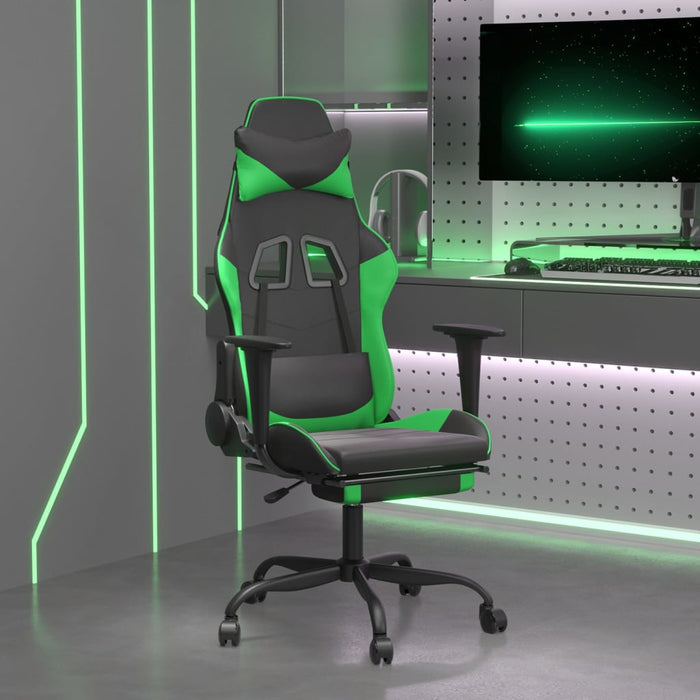 Scaun de gaming cu suport picioare negru/verde, piele ecologică - WALTI WALTI