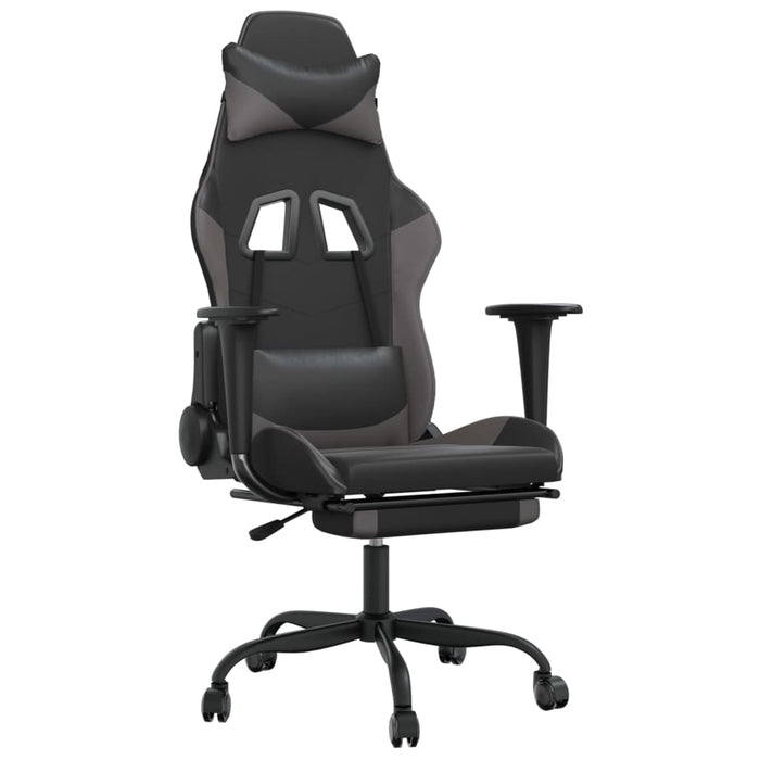 Scaun de gaming cu suport picioare, negru/gri, piele ecologică - WALTI WALTI