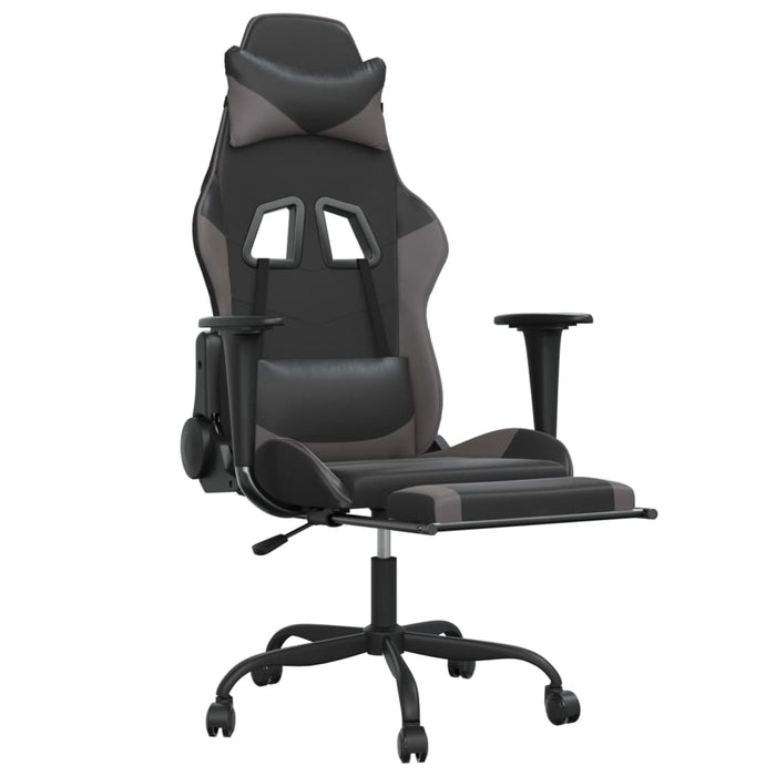 Scaun de gaming cu suport picioare, negru/gri, piele ecologică - WALTI WALTI