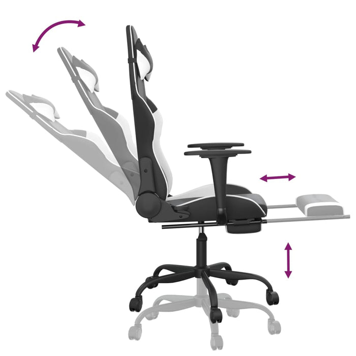 Scaun de gaming cu suport picioare, negru/alb, piele ecologică - WALTI WALTI