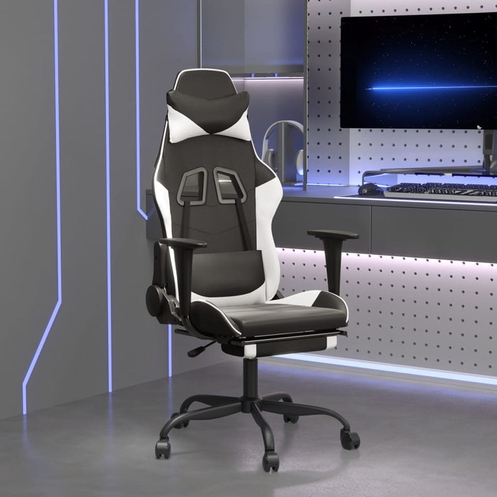 Scaun de gaming cu suport picioare, negru/alb, piele ecologică - WALTI WALTI