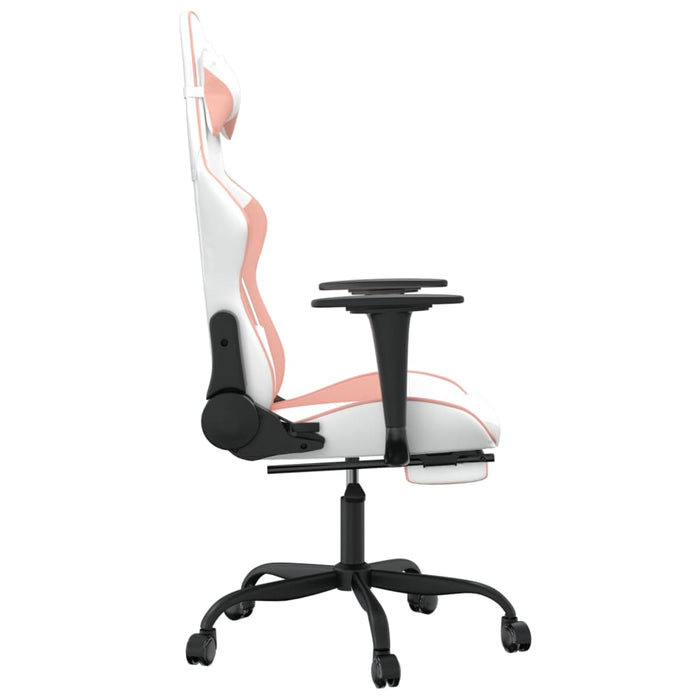 Scaun de gaming cu suport picioare, alb/roz, piele ecologică - WALTI WALTI