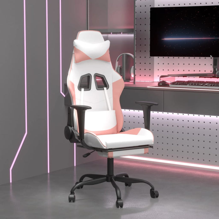 Scaun de gaming cu suport picioare, alb/roz, piele ecologică - WALTI WALTI