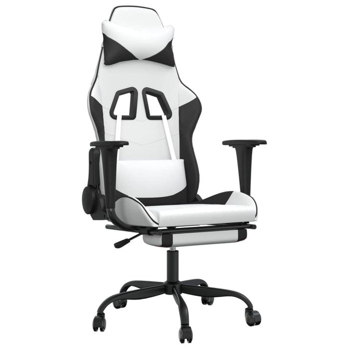 Scaun de gaming cu suport picioare, alb/negru, piele ecologică - WALTI WALTI
