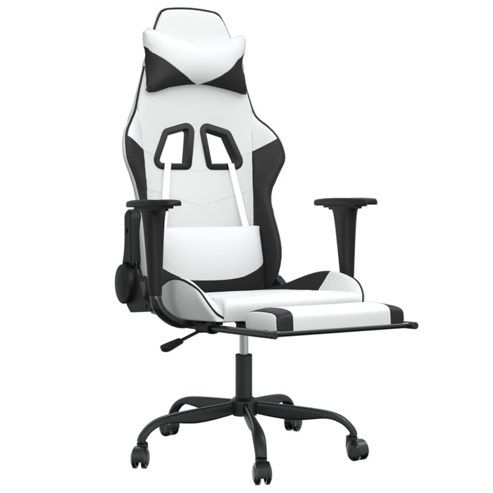 Scaun de gaming cu suport picioare, alb/negru, piele ecologică - WALTI WALTI