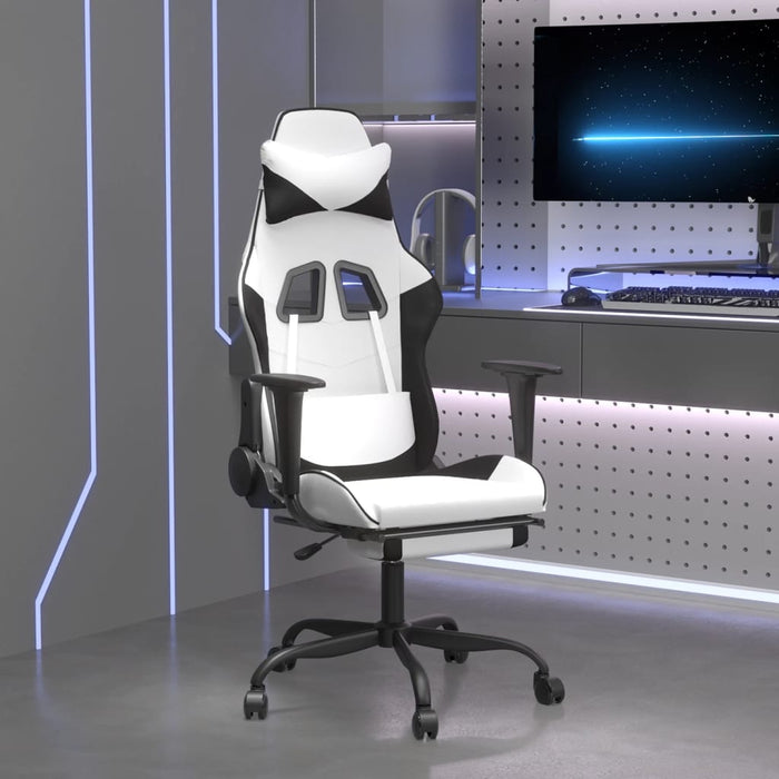 Scaun de gaming cu suport picioare, alb/negru, piele ecologică - WALTI WALTI