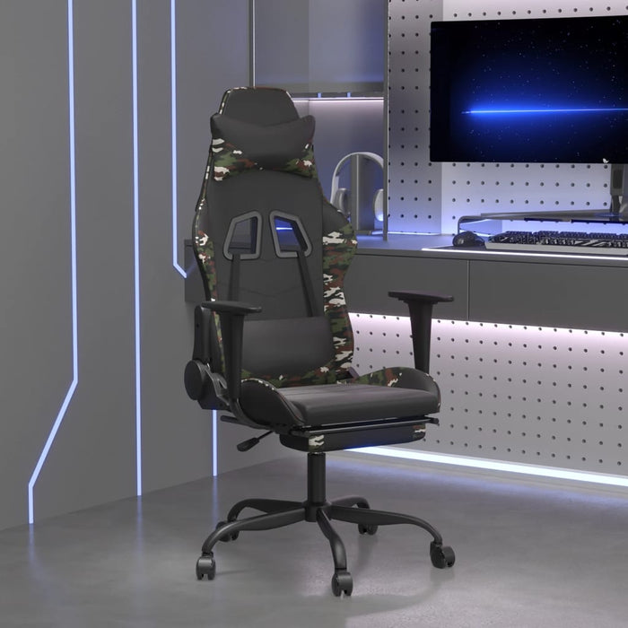 Scaun de gaming cu suport picioare, negru/camuflaj, piele eco - WALTI WALTI