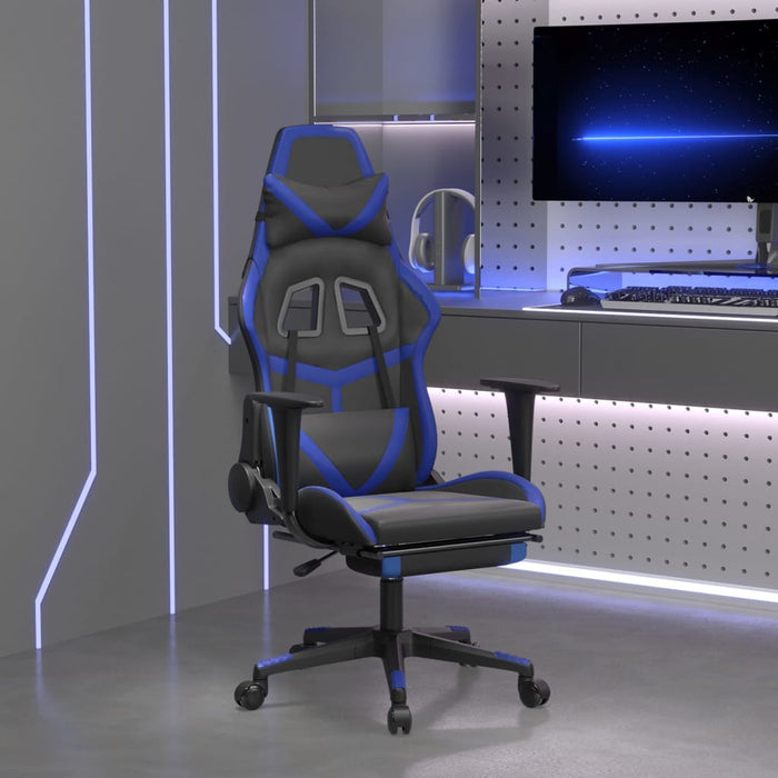 Scaun de gaming cu suport picioare, negru/albastru, piele eco - WALTI WALTI