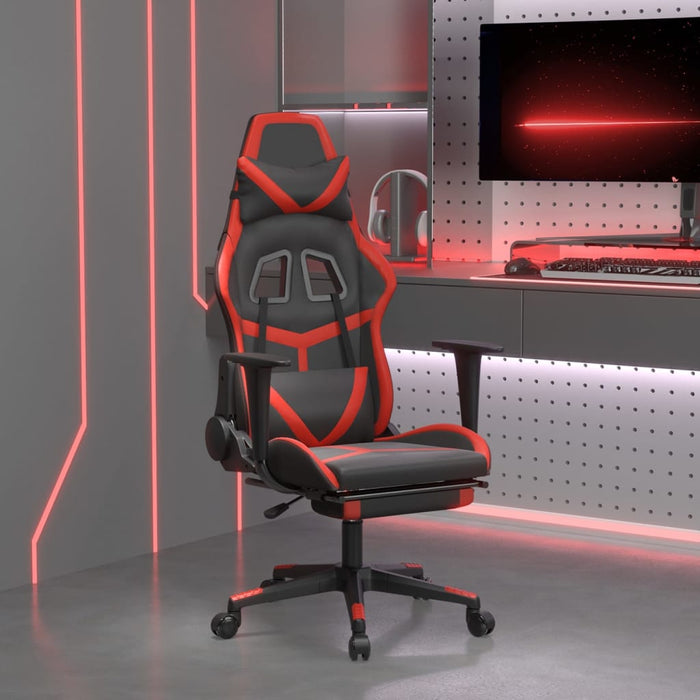 Scaun de gaming cu suport picioare, negru/roșu, piele ecologică - WALTI WALTI