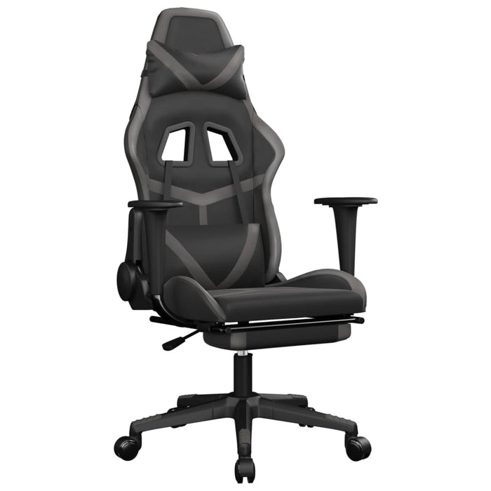 Scaun de gaming cu suport picioare, negru/gri, piele ecologică - WALTI WALTI
