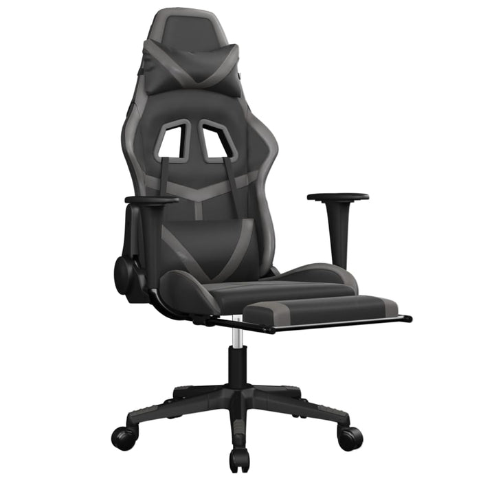 Scaun de gaming cu suport picioare, negru/gri, piele ecologică - WALTI WALTI