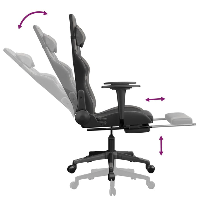 Scaun de gaming cu suport picioare, negru/gri, piele ecologică - WALTI WALTI
