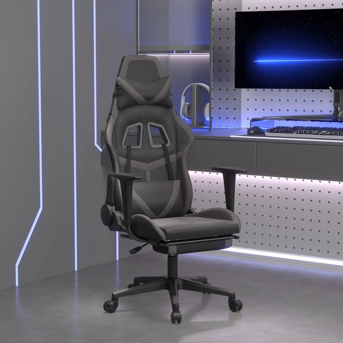 Scaun de gaming cu suport picioare, negru/gri, piele ecologică - WALTI WALTI