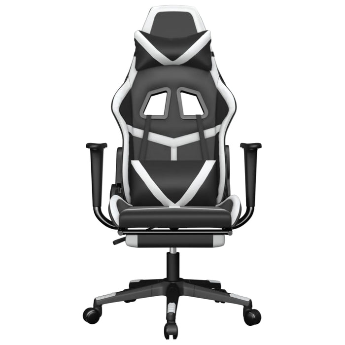 Scaun de gaming cu suport picioare, negru/alb, piele ecologică - WALTI WALTI