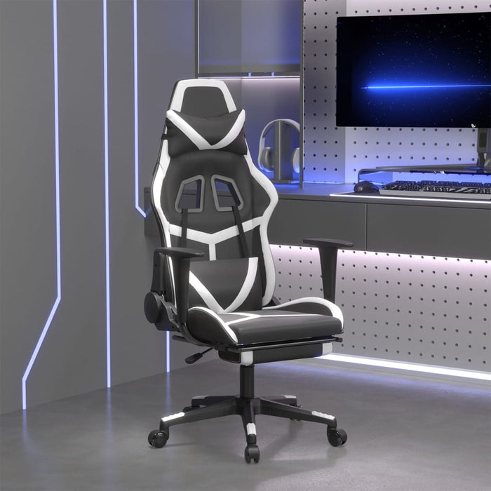 Scaun de gaming cu suport picioare, negru/alb, piele ecologică - WALTI WALTI