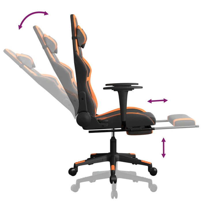 Scaun de gaming cu suport picioare, negru/oranj, piele eco - WALTI WALTI