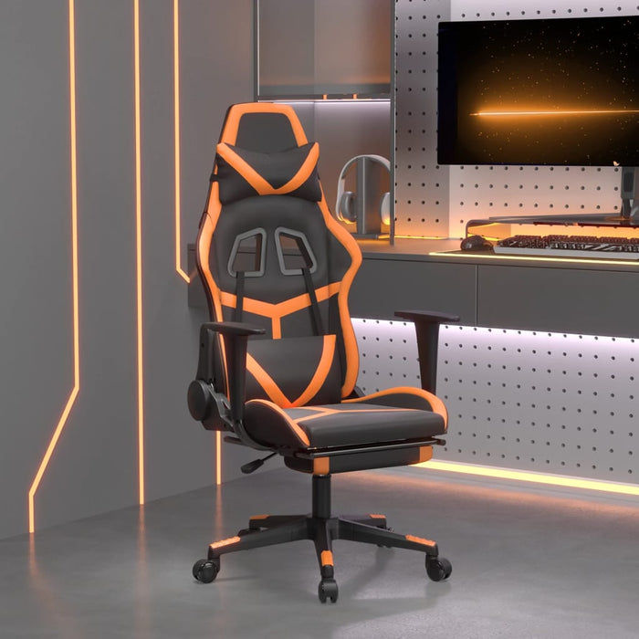 Scaun de gaming cu suport picioare, negru/oranj, piele eco - WALTI WALTI