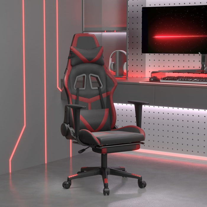 Scaun de gaming cu suport picioare, negru/roșu vin, piele eco - WALTI WALTI