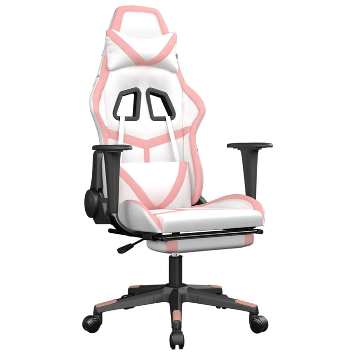 Scaun de gaming cu suport picioare, alb/roz, piele ecologică - WALTI WALTI