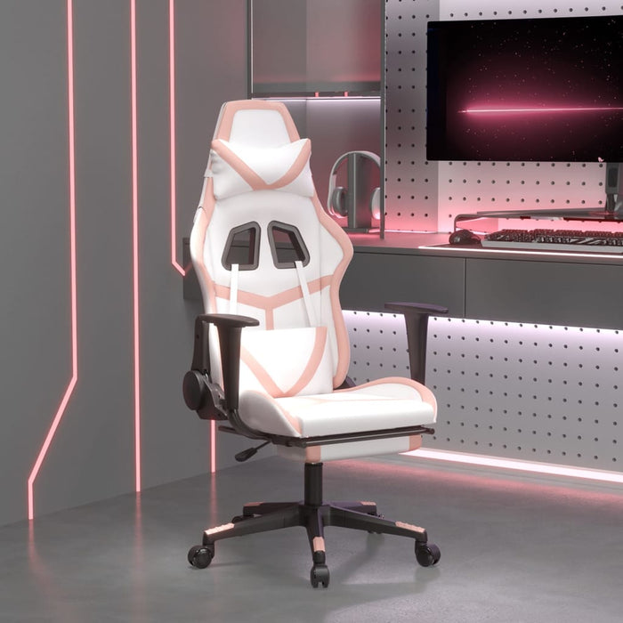 Scaun de gaming cu suport picioare, alb/roz, piele ecologică - WALTI WALTI