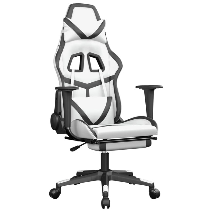Scaun de gaming cu suport picioare, alb/negru, piele ecologică - WALTI WALTI