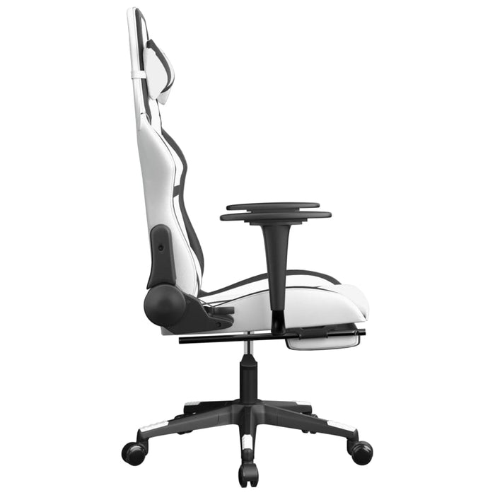 Scaun de gaming cu suport picioare, alb/negru, piele ecologică - WALTI WALTI
