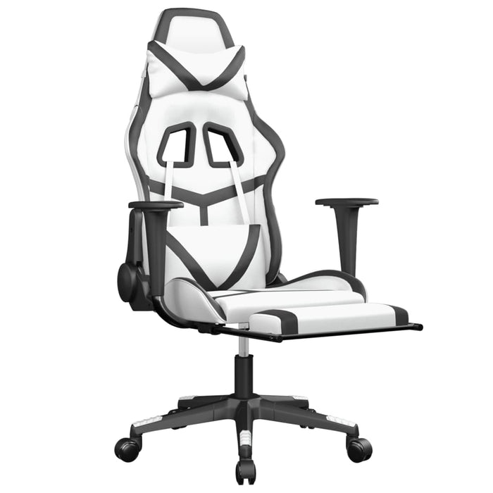 Scaun de gaming cu suport picioare, alb/negru, piele ecologică - WALTI WALTI