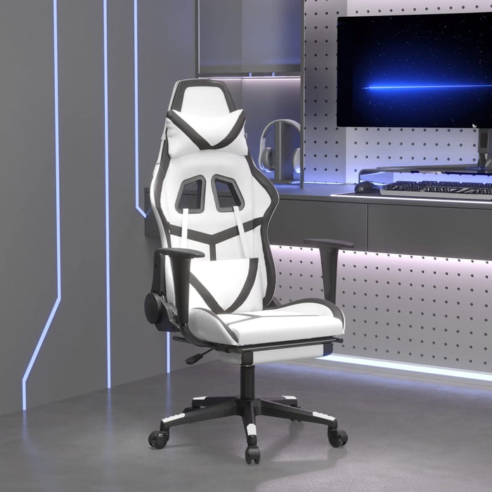 Scaun de gaming cu suport picioare, alb/negru, piele ecologică - WALTI WALTI