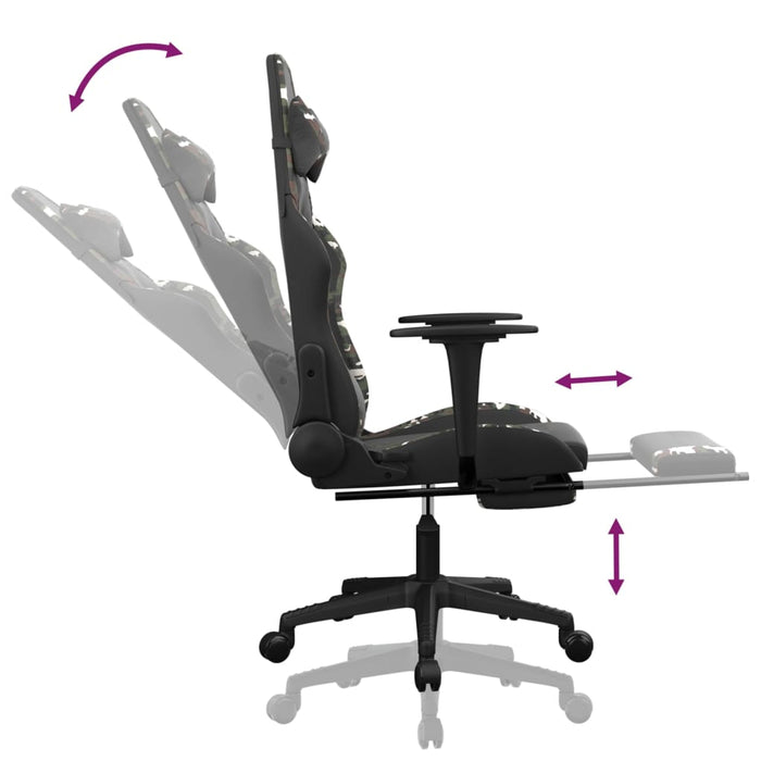 Scaun de gaming cu suport picioare, negru/camuflaj, piele eco - WALTI WALTI