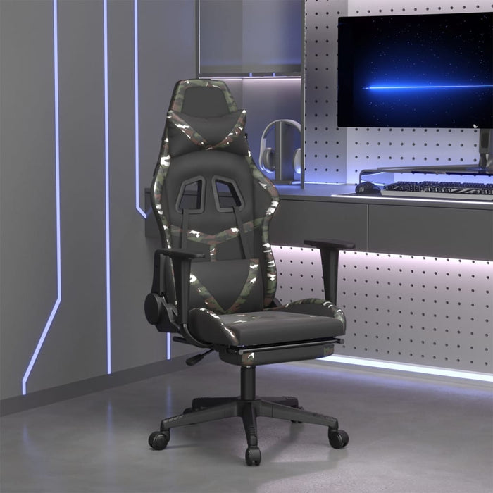 Scaun de gaming cu suport picioare, negru/camuflaj, piele eco - WALTI WALTI