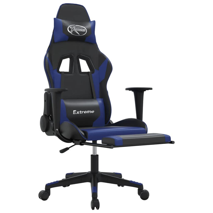 Scaun de gaming cu suport picioare, negru/albastru, piele eco - WALTI WALTI