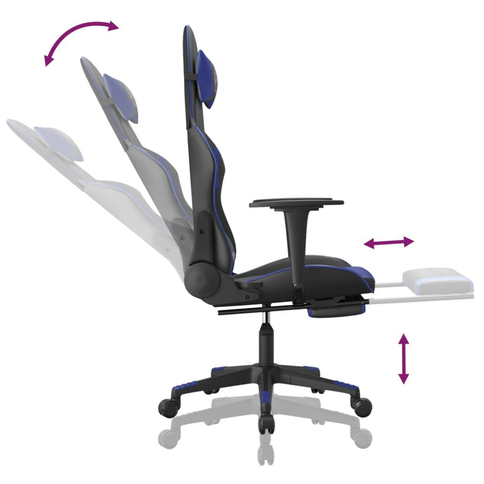 Scaun de gaming cu suport picioare, negru/albastru, piele eco - WALTI WALTI