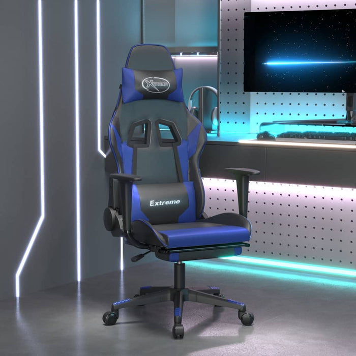 Scaun de gaming cu suport picioare, negru/albastru, piele eco - WALTI WALTI