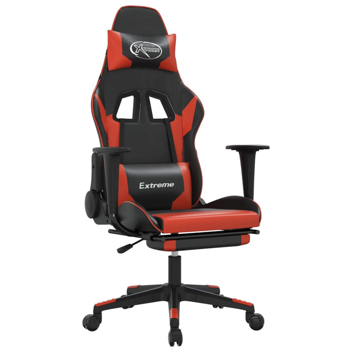 Scaun de gaming cu suport picioare, negru/roșu, piele ecologică - WALTI WALTI