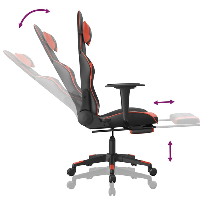 Scaun de gaming cu suport picioare, negru/roșu, piele ecologică - WALTI WALTI