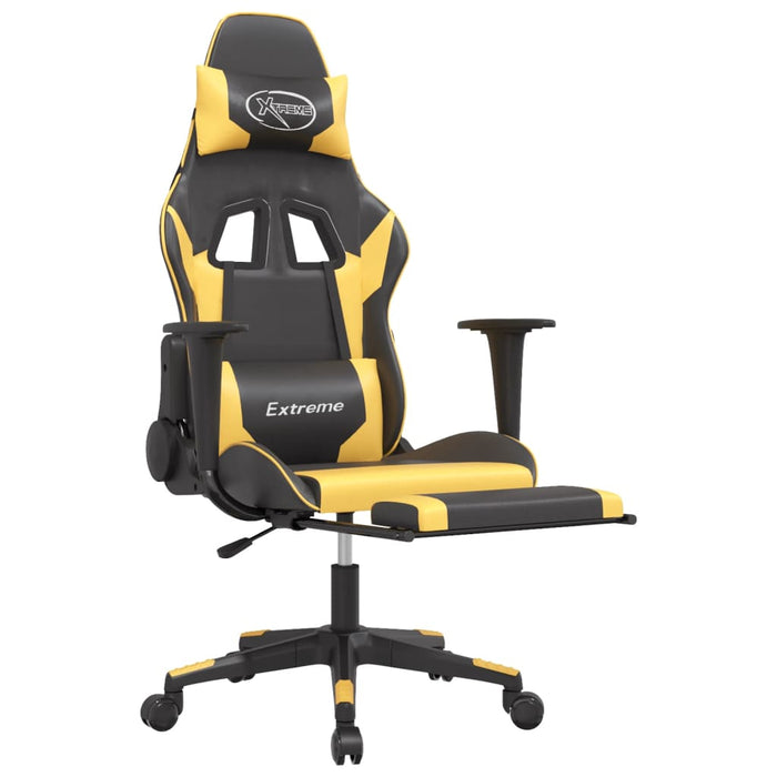 Scaun de gaming cu suport picioare negru/auriu, piele ecologică - WALTI WALTI